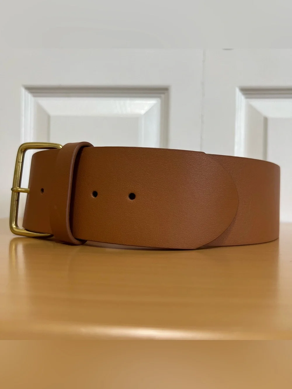 J. Crew Women’s Wide Brown Leather Belt with Gold-Tone Buckle Size Small